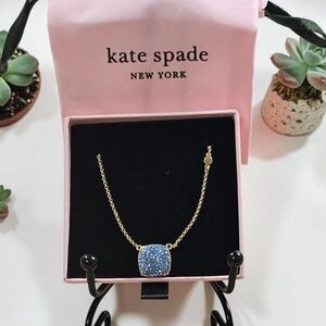 Kate Spade Blue Druzy Pendant Necklace Gold Tone Crystal Sparkle Adjustable NWOT